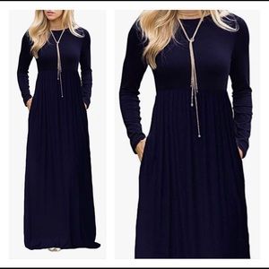 LongSleeve Empire Waist Full Length Maxi Dress ( Navy blue